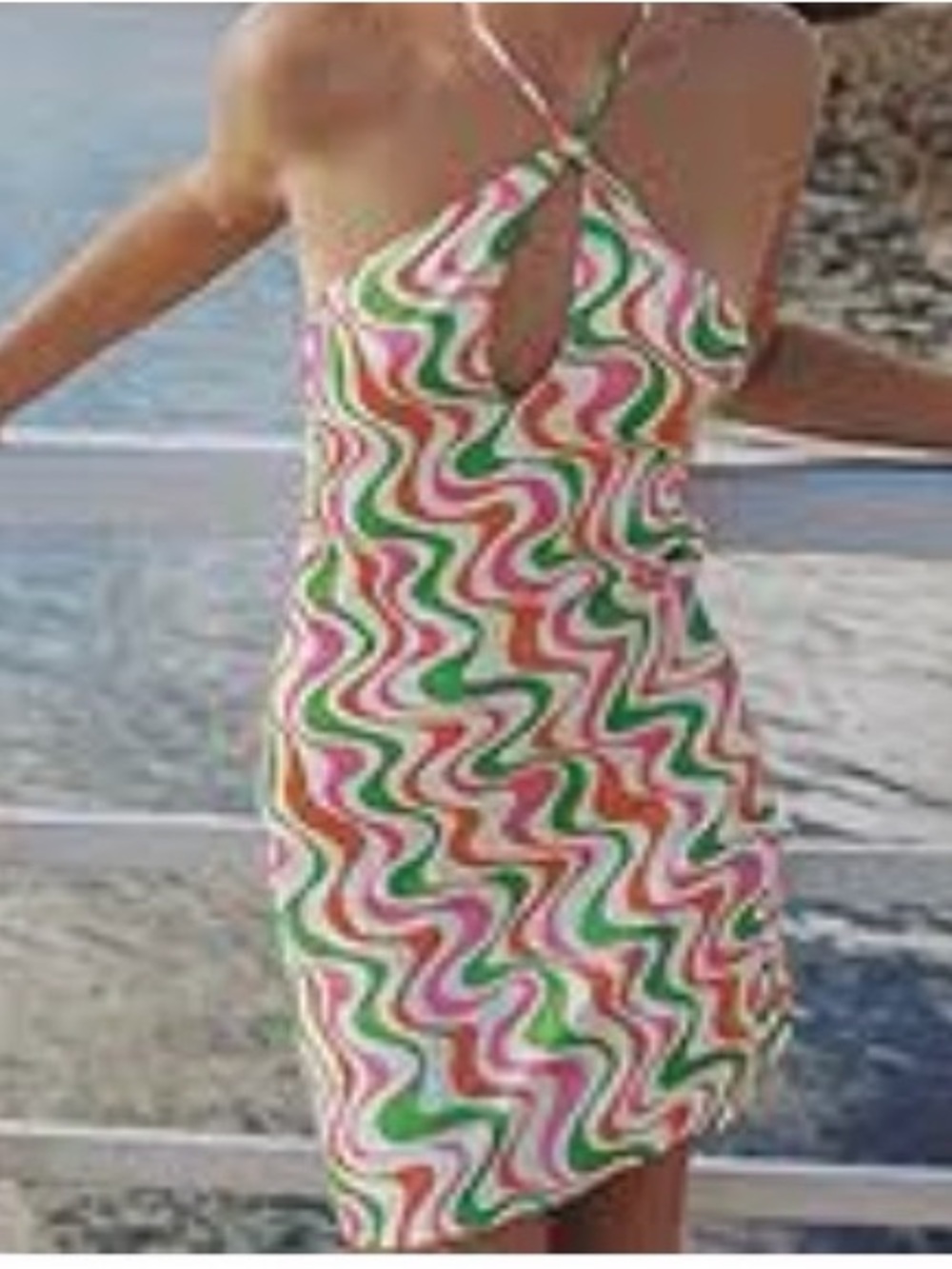Zara Multicolor Retro Swirl Halter Dress - Pink, Green, Orange, White